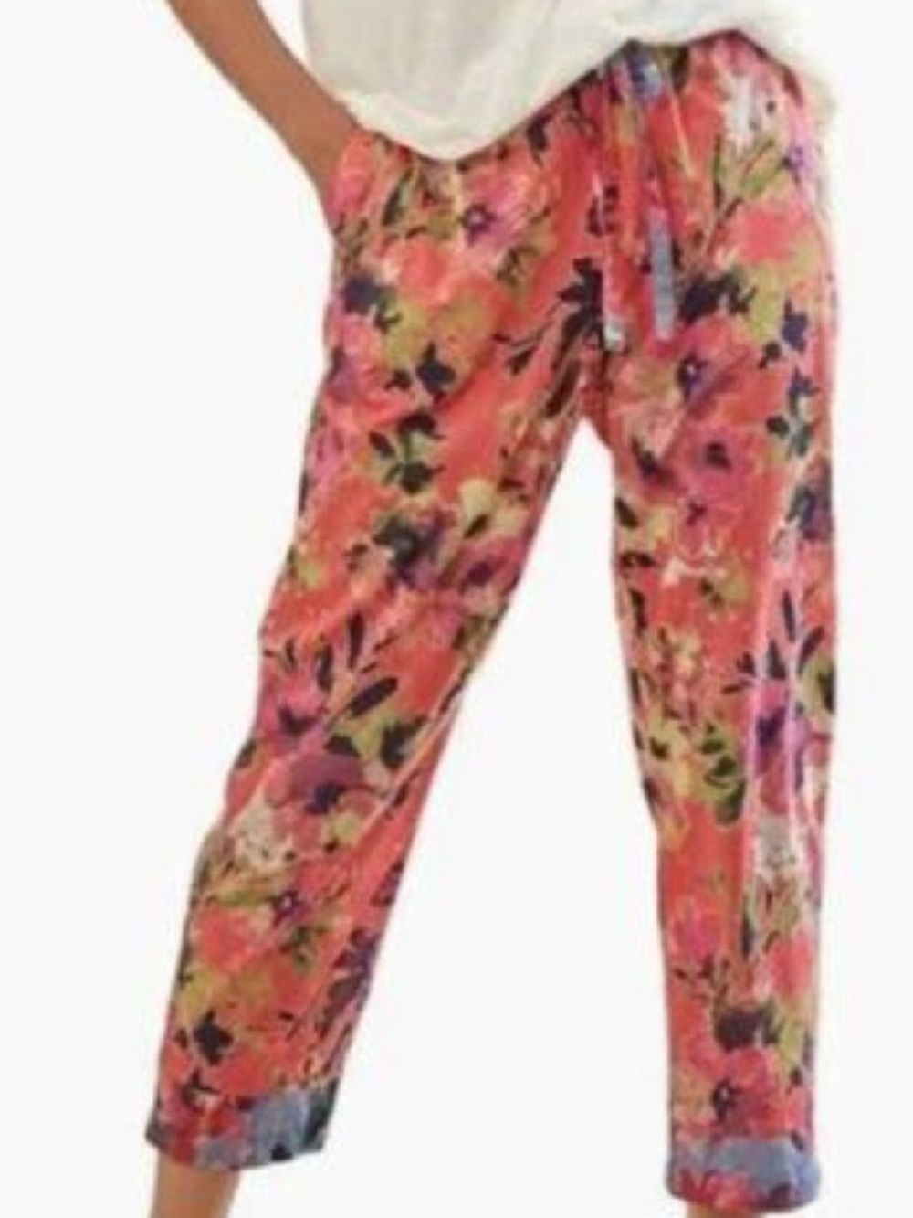 Sundance Leia Floral Lightweight Cotton Drawstring Cropped Lounge Pants Pajamas
